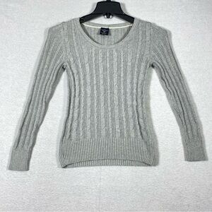 Faded Glory Cable Knit Ribbed Sweater Women’s S Gray Crew Neck Organic Cotton